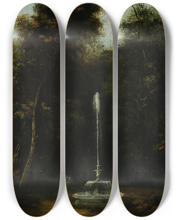 Triptych art skateboard deck of Kazimierz Wojniakowski View Of The Azienki Park With A Fountain Ii by Kazimierz Wojniakowski (1771-1812)