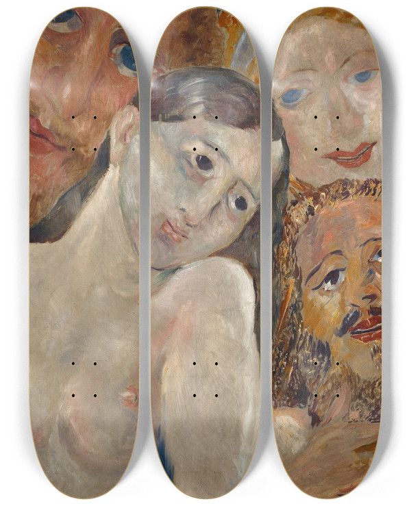 Triptych art skateboard deck of Ernst Josephson Ecstatic Heads by Ernst Josephson (1851-1906)