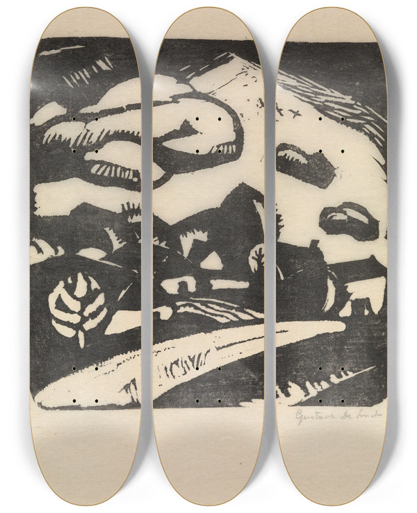 Triptych art skateboard deck of Gustave De Smet Landscape by Gustave De Smet (1877-1943)