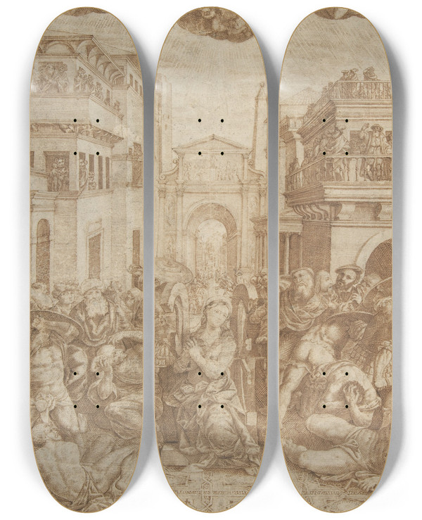 Triptych art skateboard deck of After Bernardino Lanino Martyrdom Of Saint Catherine Of Alexandria by After Bernardino Luini (1512-1582)