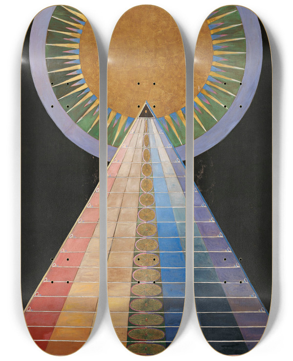 Triptych art skateboard deck of Hilma Af Klint Altarpiece No 1 Group X by Hilma af Klint (1862-1944)