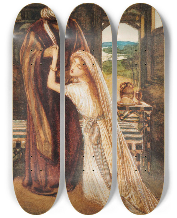 Triptych art skateboard deck of Simeon Solomon Ruth And Boaz by Simeon Solomon (1840-1905)