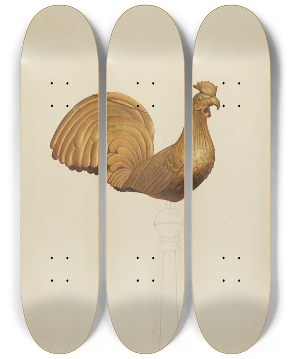 Triptych art skateboard deck of Alton K Skillin Weather Vane by Alton K Skillin