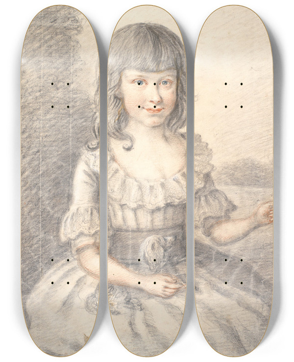 Triptych art skateboard deck of Jens Juel Portrt Af En Lille Pige Med En Hund by Jens Juel (1745-1802)