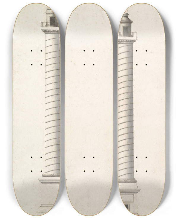 Triptych art skateboard deck of Antonio Maria Visentini Elevation Of Column Of Antoninus Pius And Elevation Of Column Of Trajan by Antonio Maria Visentini (1688-1782)