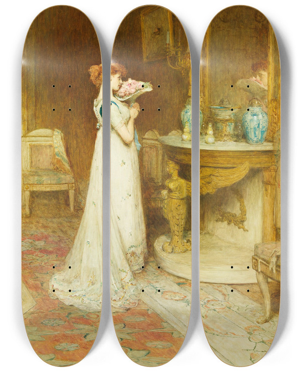 Triptych art skateboard deck of William Quiller Orchardson Reflections by William Quiller Orchardson (1832-1910)