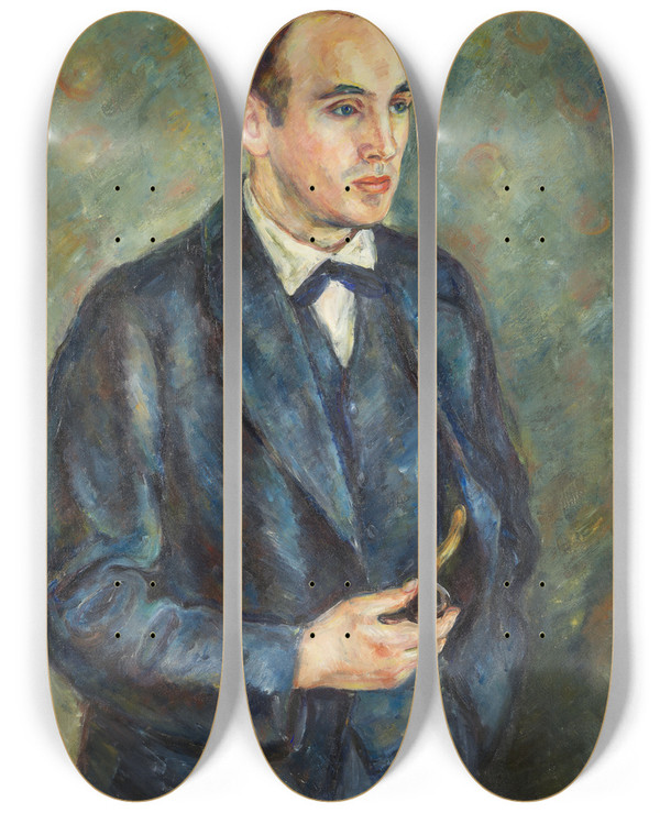 Triptych art skateboard deck of Birger Simonsson Portrait Of Carl Ryd by Birger Simonsson (1883-1938)