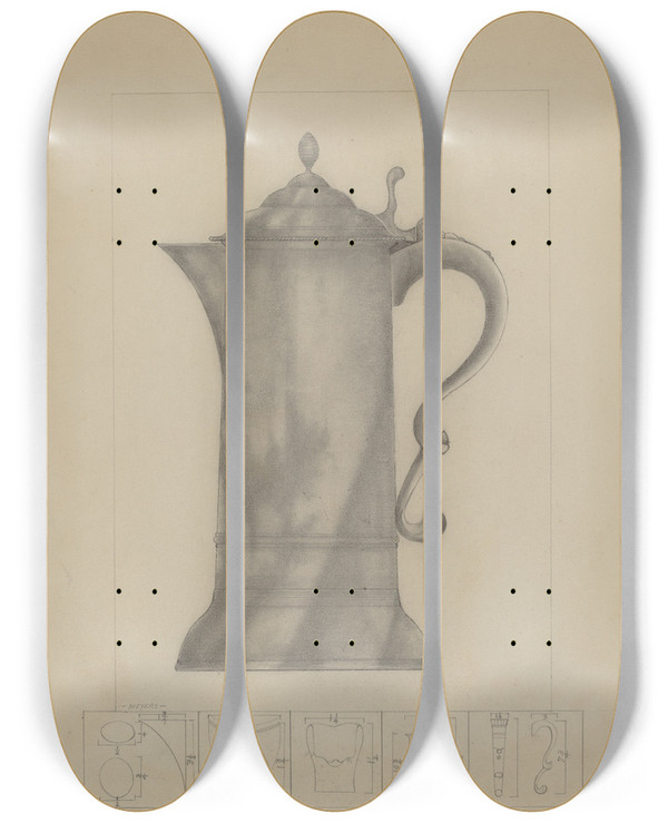 Triptych art skateboard deck of Henry Meyers Pewter Flagon_1 by Henry Meyers (20-)