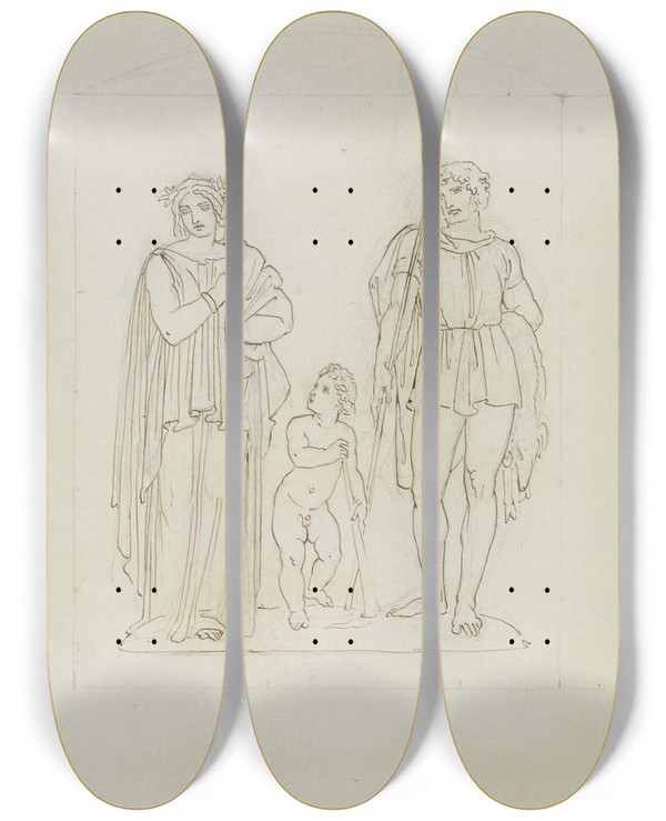 Triptych art skateboard deck of Moritz Von Schwind Jason Und Medea by Moritz Von Schwind (1804-1871)