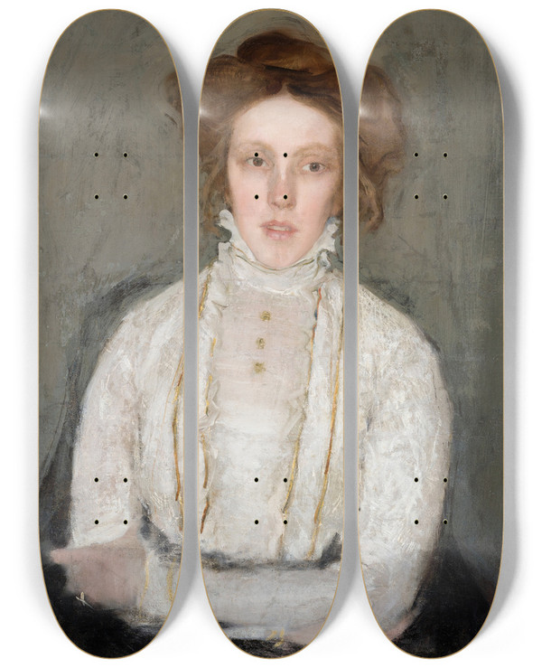 Triptych art skateboard deck of Konrad Krzyanowski Portrait Of Jadwiga Gaszczyska by Konrad Krzyzanowski (1872-1922)