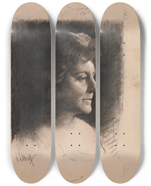 Triptych art skateboard deck of Samuel Johnson Woolf Frances Eliza Hodgson Burnett by Samuel Johnson Woolf (1880-1948)