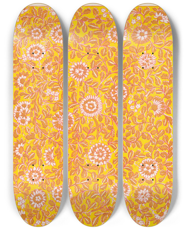 Triptych art skateboard deck of Natalia Goncharova Conte De Tsar Saltan Et De Son Fils Le Glorieux Et Puissant Prince Gvidon Saltanovitch Et De Sa Belle Princesse Cygne Pl 1 by Natalia Goncharova (1881-1962)