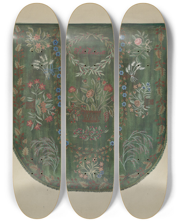 Triptych art skateboard deck of Jules Lefevere Embroidered Coverlet_1 by Jules Lefevere