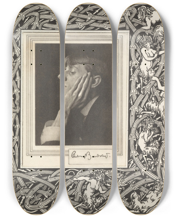 Triptych art skateboard deck of Aubrey Vincent Beardsley Grotesques By Aubrey Beardsley Portrait Frontispiece by Aubrey Vincent Beardsley (1872-1898)