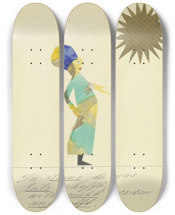 Triptych art skateboard deck of John Elsas Die Sonne Die Das Gute Schafft by John Elsas (1851-1935)