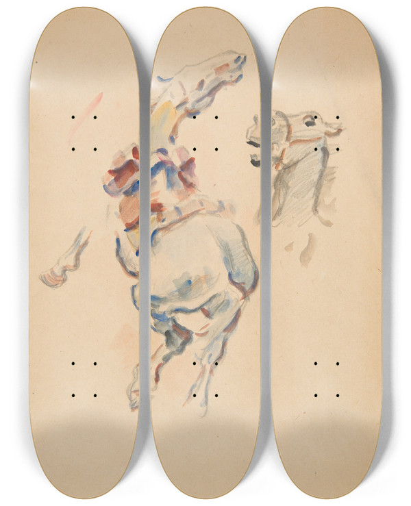 Triptych art skateboard deck of Ivan Ivanec Studium Konia W Ruchu I Eb Koski by Ivan Ivanec (1893-1946)