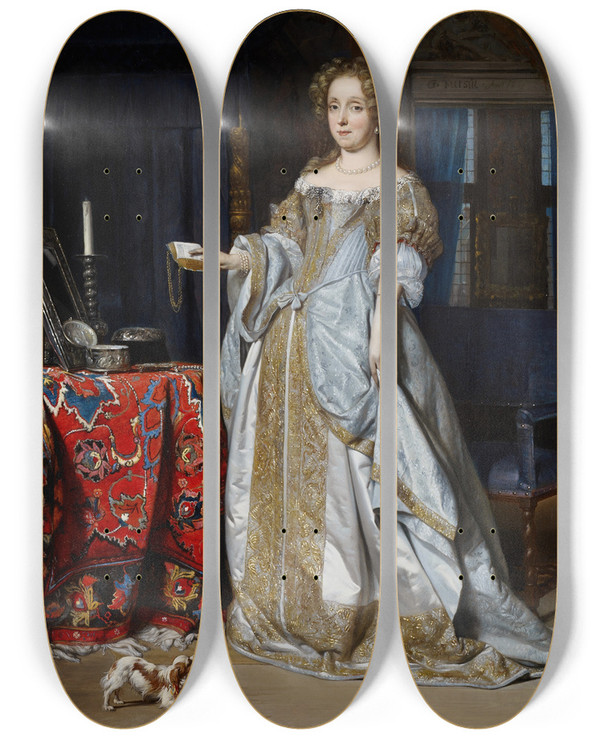 Triptych art skateboard deck of Gabriel Metsu Lucia Wijbrants by Gabriel Metsu (1629-1667)