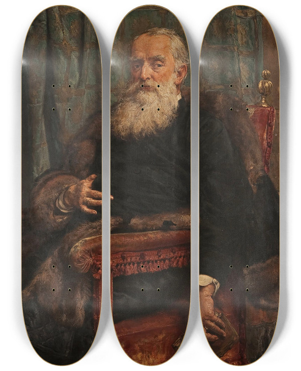 Triptych art skateboard deck of Jan Matejko Portrait Of Henryk Krajewski by Jan Matejko (1838-1893)