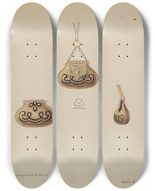 Triptych art skateboard deck of Harry G Aberdeen Locket For Perfume by Harry G Aberdeen