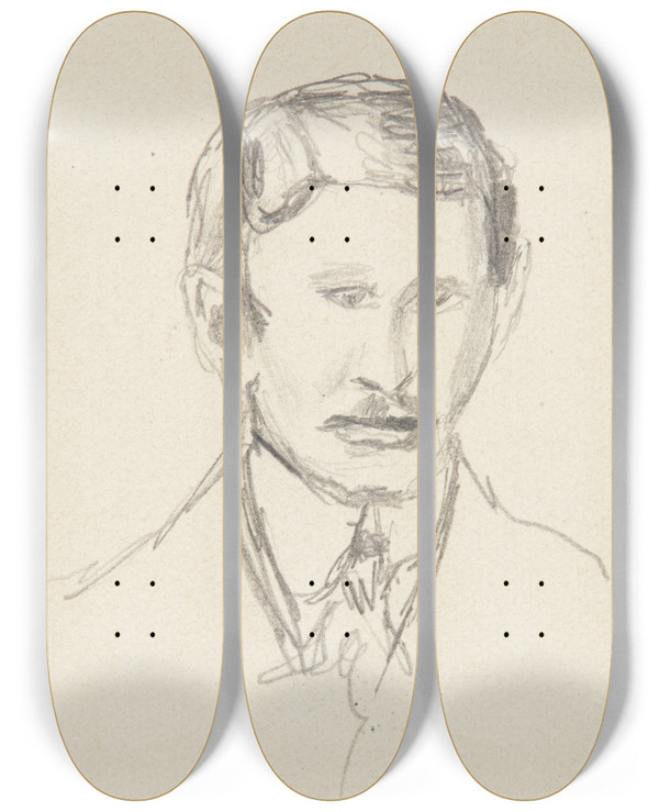 Triptych art skateboard deck of Adolf Sternschuss Portret Modego Mczyzny Z Krtkimi Wsami by Adolf Sternschuss (1873-1915)