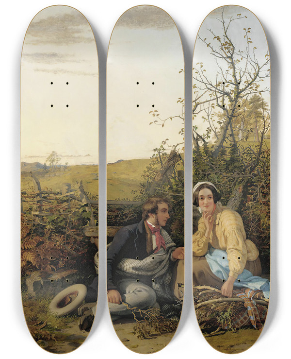Triptych art skateboard deck of Jacob Thompson The Course Of True Love Never Did Run Smooth by Jacob Thompson (1806-1879)