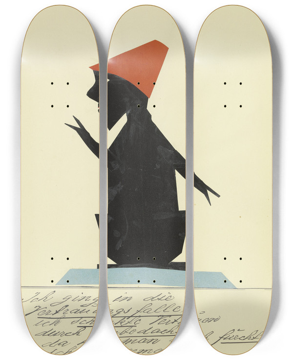 Triptych art skateboard deck of John Elsas Ich Ging In Die Vertrauungsfalle by John Elsas (1851-1935)