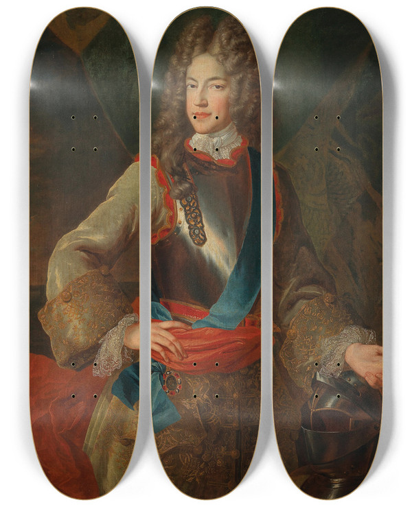 Triptych art skateboard deck of Alexis Simon Belle Portrait Of Prince James Francis Edward Stuart The Old Pretender by Alexis Simon Belle (1674-1734)