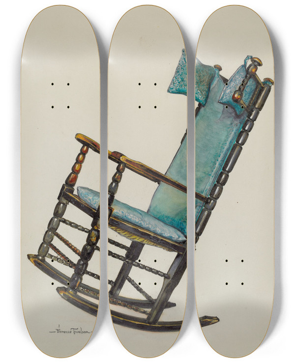 Triptych art skateboard deck of Florence Truelson Chair With Head Rests by Florence Truelson