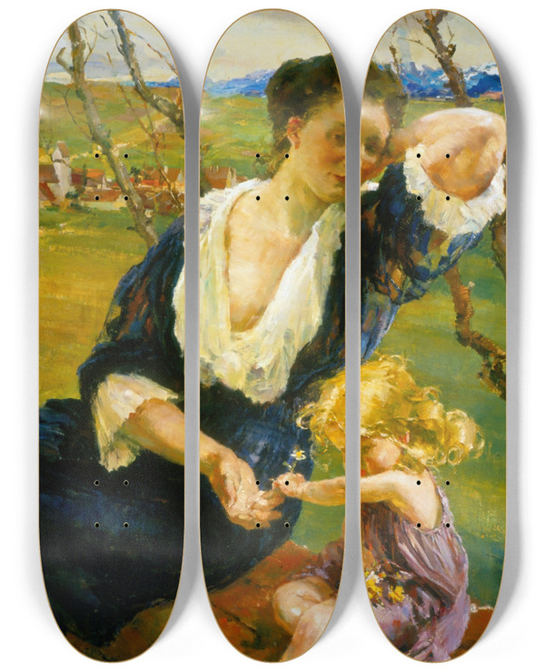 Triptych art skateboard deck of Hermann Groeber In Der Sonne by Hermann Groeber