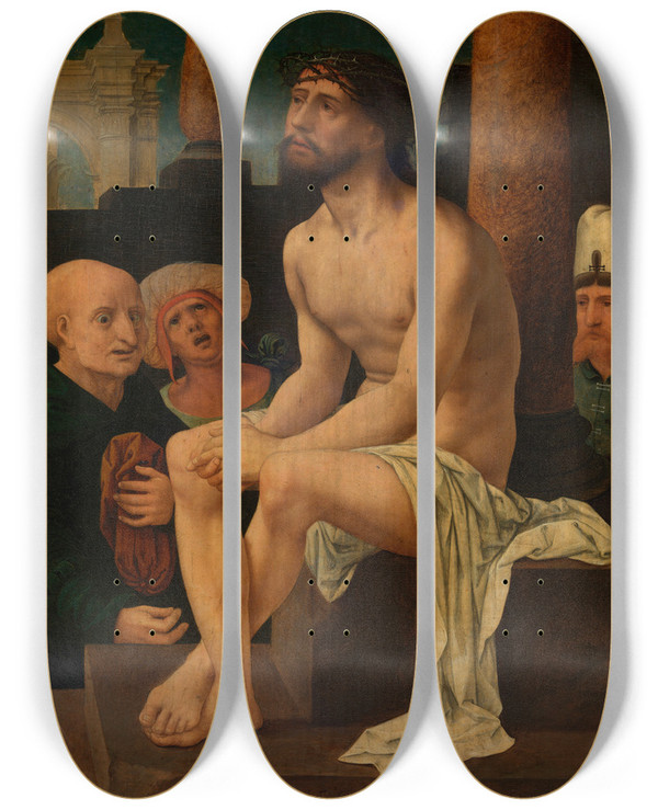 Triptych art skateboard deck of Jan Gossaert Christ Sitting On The Cold Stone by Jan Gossaert (1478-1532)