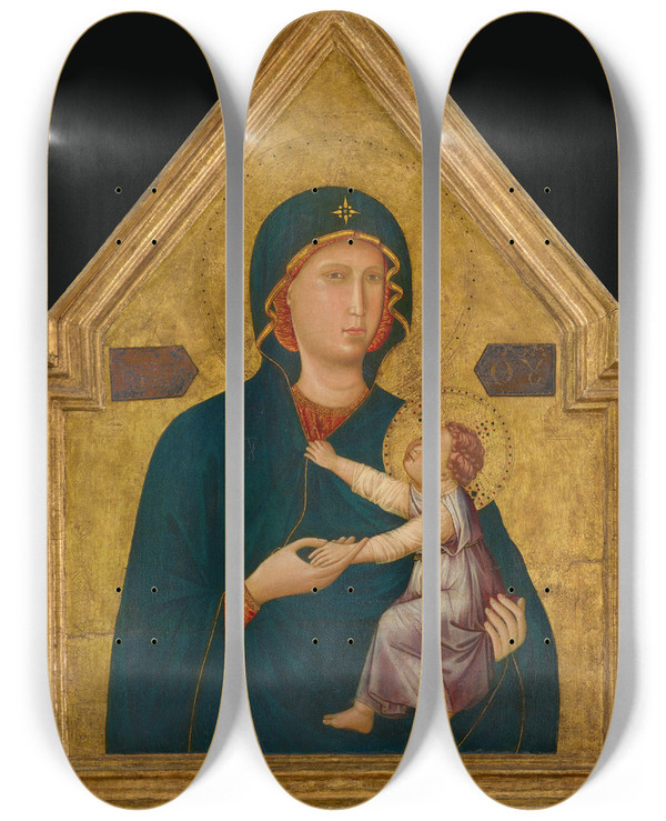 Triptych art skateboard deck of Master Of St Cecilia Madonna And Child by Master of St. Cecilia