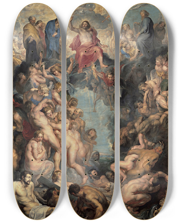 Triptych art skateboard deck of Peter Paul Rubens The Great Last Judgement by Peter Paul Rubens (1577-1640)