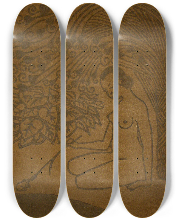 Triptych art skateboard deck of Eric O W Ehrstrm The Girl And The Frog by Eric O W Ehrstrom (1881-1934)