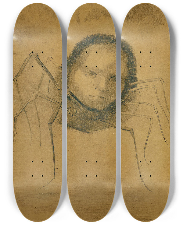 Triptych art skateboard deck of Odilon Redon Laraigne Qui Pleure Ou Le Dsespoir Du Monstre by Odilon Redon (1840-1916)