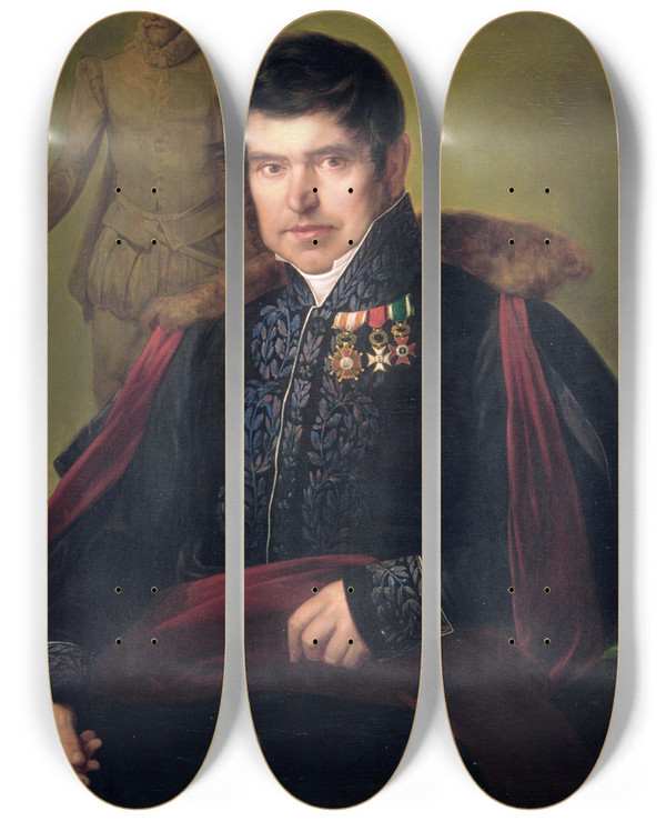 Triptych art skateboard deck of Juan Antonio De Ribera Antonio Sol by Juan Antonio De Ribera (1779-1860)