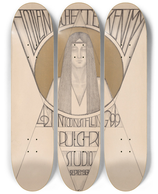 Triptych art skateboard deck of Willy Sluiter Hollandsche Teekenmij Tentoonstelling Pulchri Studio September by Willy Sluiter