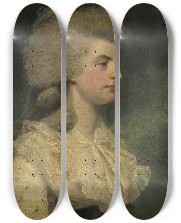 Triptych art skateboard deck of Sir Joshua Reynolds Lady Elizabeth Seymourconway by Sir Joshua Reynolds (1723-1792)