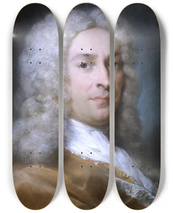 Triptych art skateboard deck of Rosalba Carriera Portrait Of A Gentleman by Rosalba Carriera (1675-1757)