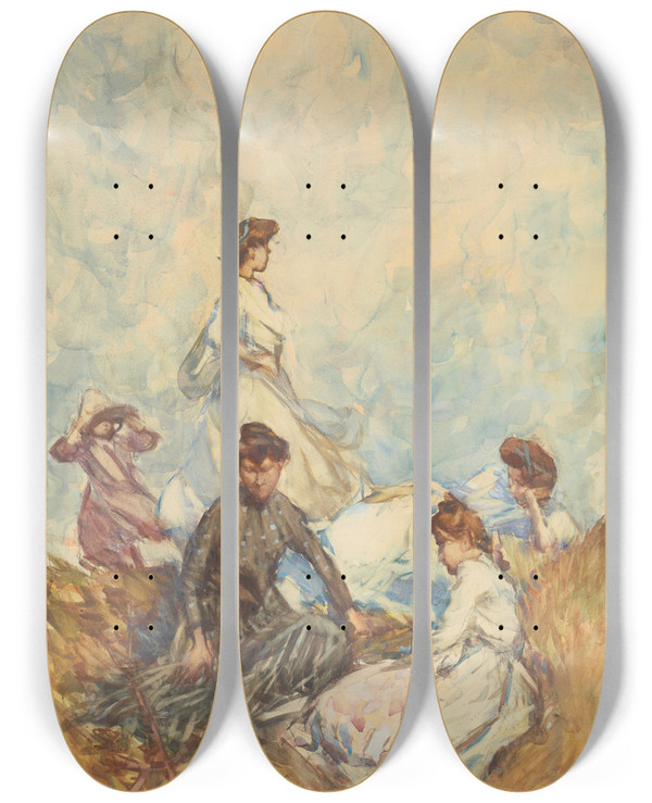 Triptych art skateboard deck of Frances Hodgkins The Hilltop by Frances Hodgkins (1869-1947)