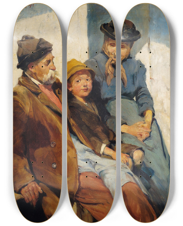 Triptych art skateboard deck of Anton Marussig Oberwlzer Typen by Anton Marussig