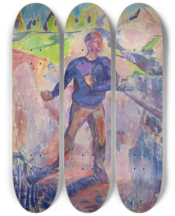 Triptych art skateboard deck of Edvard Munch The Sower_1 by Edvard Munch (1863-1944)