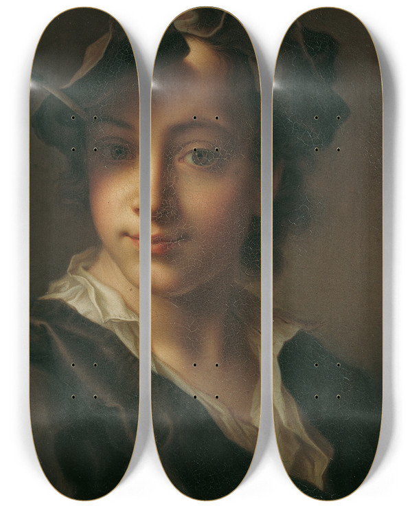 Triptych art skateboard deck of Christian Seybold Knabenbildnis by Christian Seybold (1695-1768)