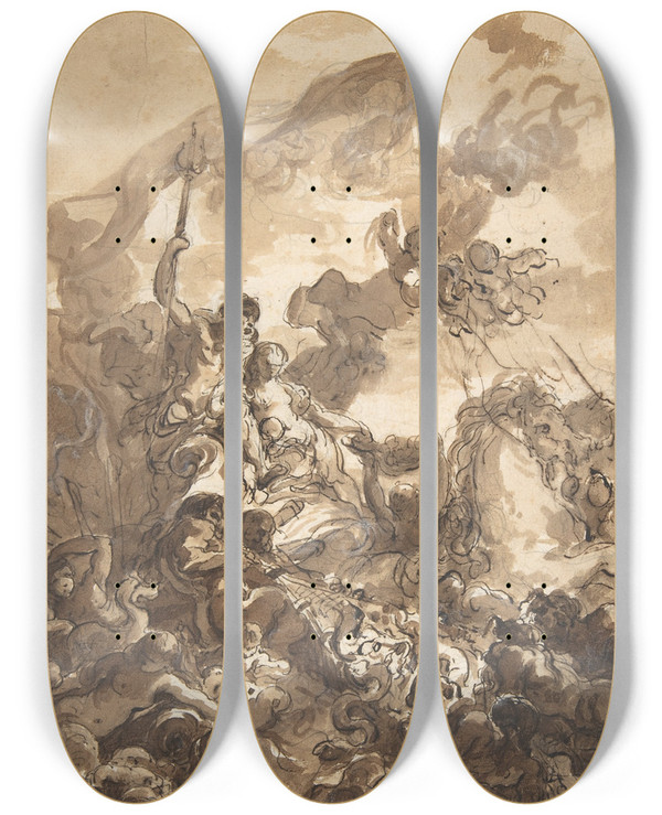 Triptych art skateboard deck of Gabrielfranois Doyen Allegory Of Fishery Neptune And Amphitrite_1 by Gabriel-Franois Doyen (1726-1806)