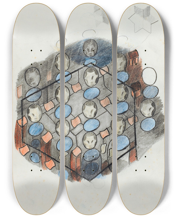 Triptych art skateboard deck of Otto Meyeramden Studie Zu Glasgemlde by Otto Meyer-Amden (1885-1933)