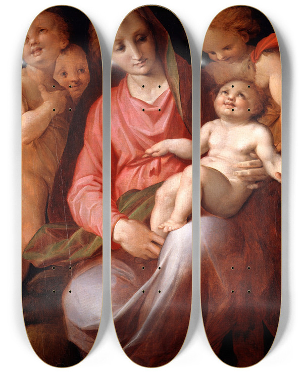 Triptych art skateboard deck of Tommaso Dantonio Manzuoli Madonna And Child With Infant St John by Tommaso d'Antonio Manzuoli (1532-1571)