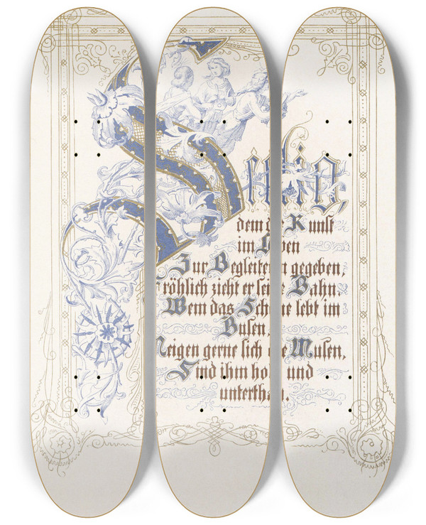 Triptych art skateboard deck of Alwine Schroedter In Freude Und Leid Pl17 by Alwine Schroedter (1820-1892)