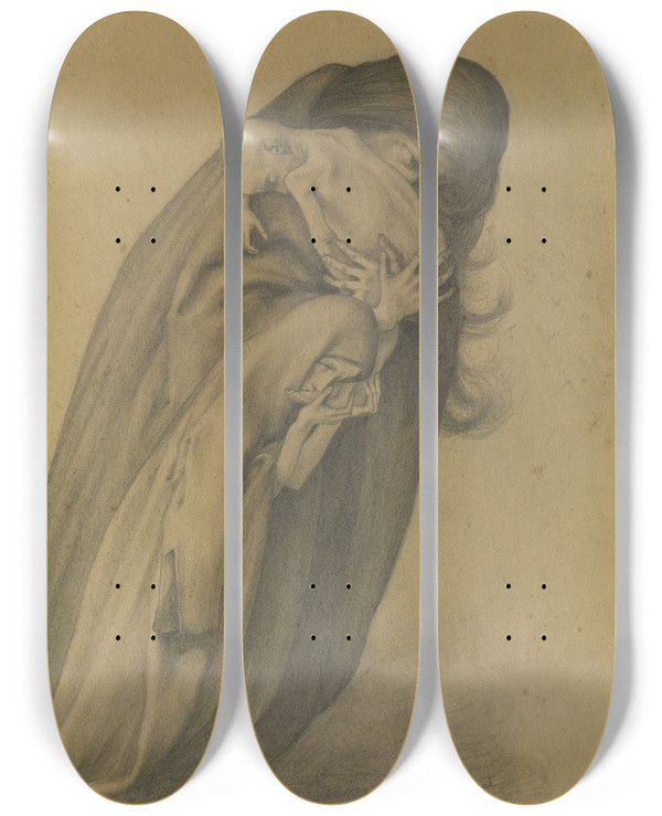 Triptych art skateboard deck of George Minne Grieving Mother by George Minne (1866-1941)