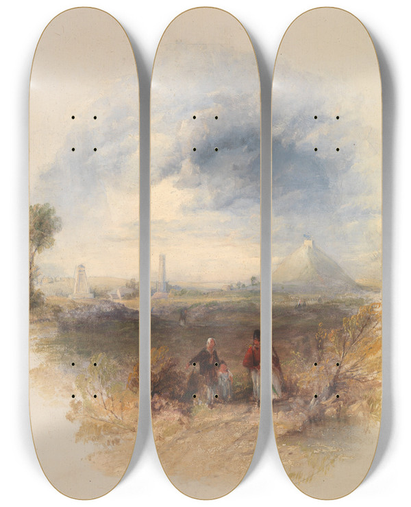 Triptych art skateboard deck of Thomas Creswick Waterloo by Thomas Creswick (1811-1869)
