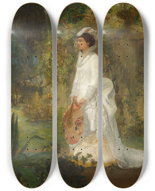 Triptych art skateboard deck of James Farrington Gookins Portrait Of The Artists Wife by James Farrington Gookins (1840-1904)