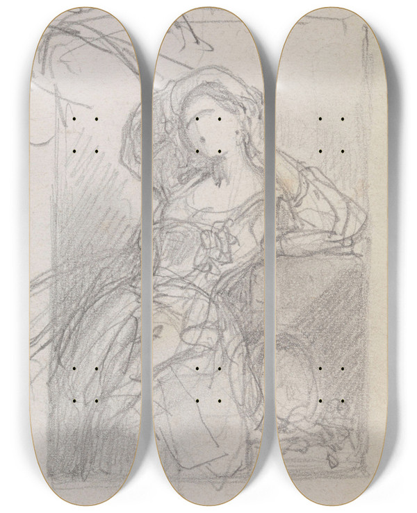 Triptych art skateboard deck of Nicaise De Keyser Portrait Of A Woman_27 by Nicaise De Keyser (1813-1887)